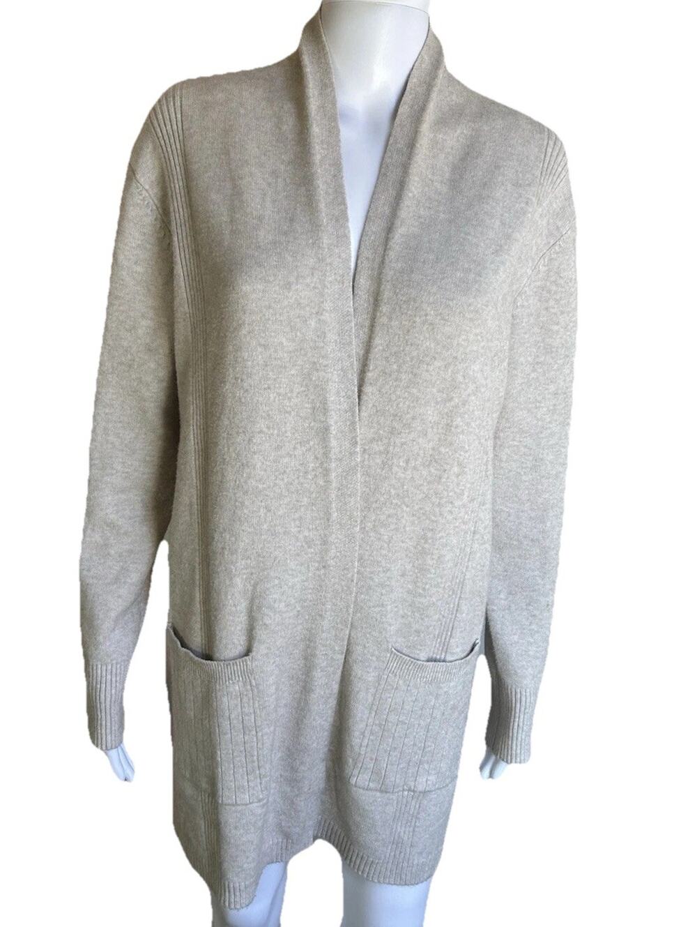 Christina 100% Cashmere Long Duster Cardigan Sweater Oatmeal Beige S/M
